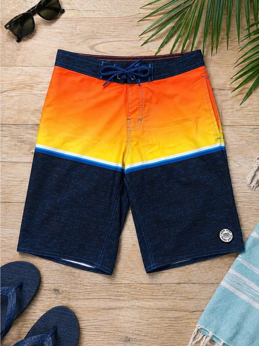 Ron Jon Boys Youth Size 25 Orange Sunset Colorblock Surf Board Shorts Swim